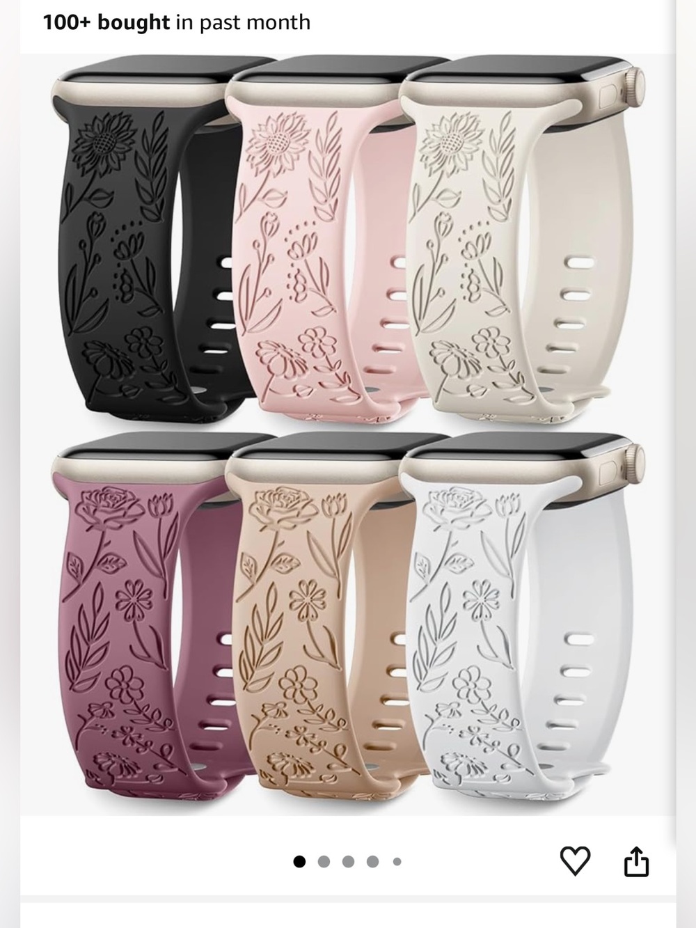 Floral Embossed Silicone Apple Watch Band - Multiple Colors